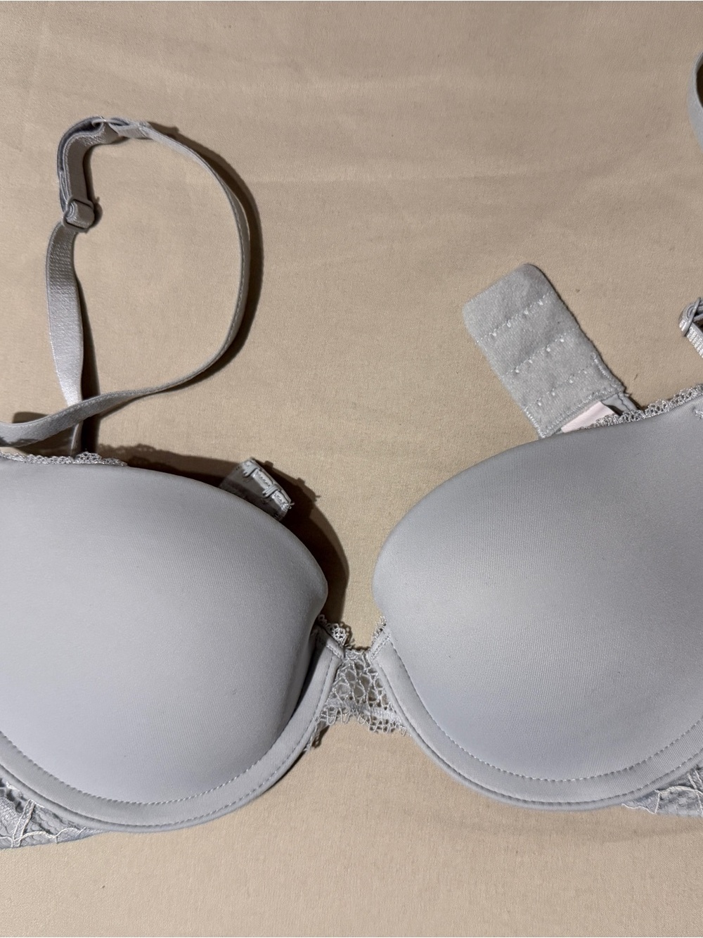 Light Gray Lace Trim Convertible Push-Up Bra